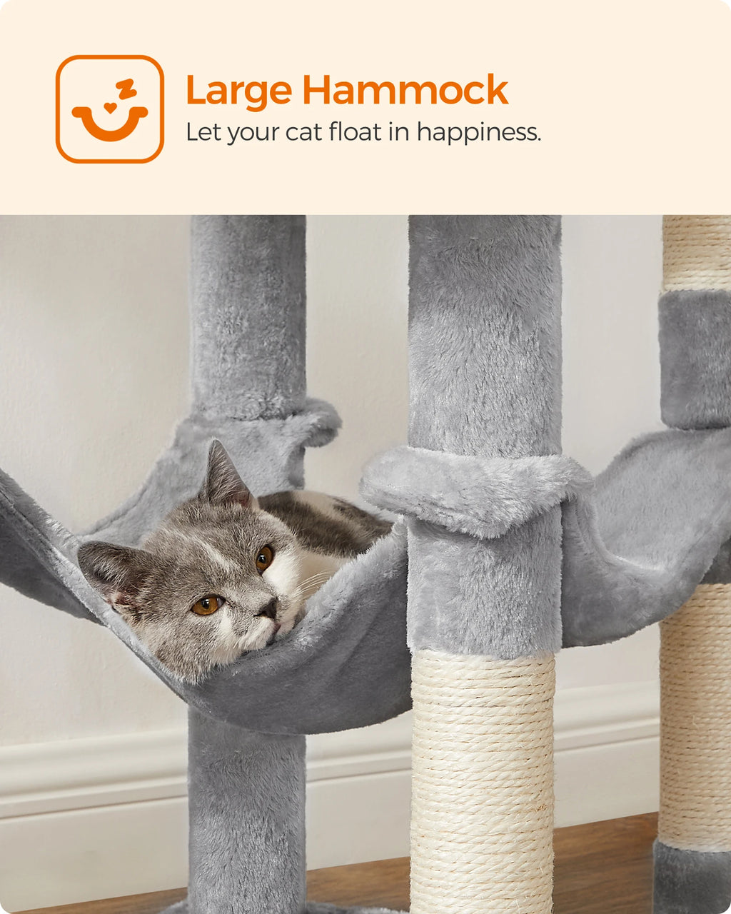 Cat Tree, 56.3-Inch Tower for Indoor Cats, Multi-Level Cat Condo with 4 Scratching Posts, 2 Perches, Hammock, Cave