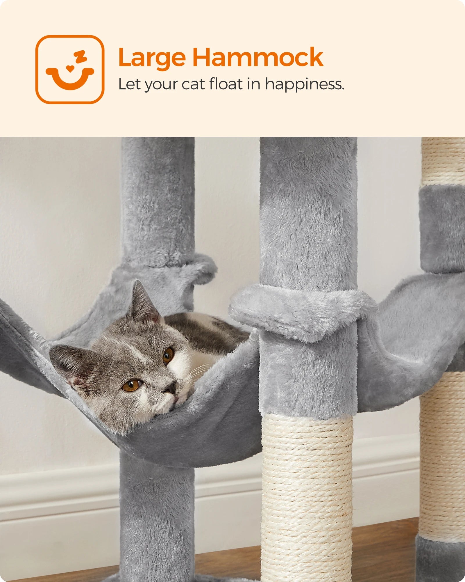 Cat Tree, 56.3-Inch Tower for Indoor Cats, Multi-Level Cat Condo with 4 Scratching Posts, 2 Perches, Hammock, Cave