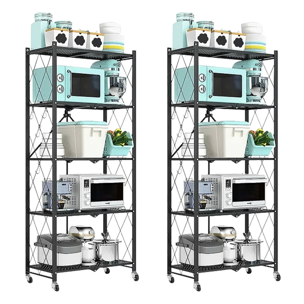 Storage Shelving 5-Tier With Wheel Unit Metal Shelf Adjustable Heavy Duty Foldable Organizer Rack for Home Kitchen Office Pantry