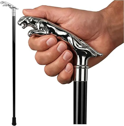 Silver Jaguar Walking Stick Cane - Wooden Canes for Men, Women, Seniors Balance - Mobility, Stability, Knee Support - Walking St