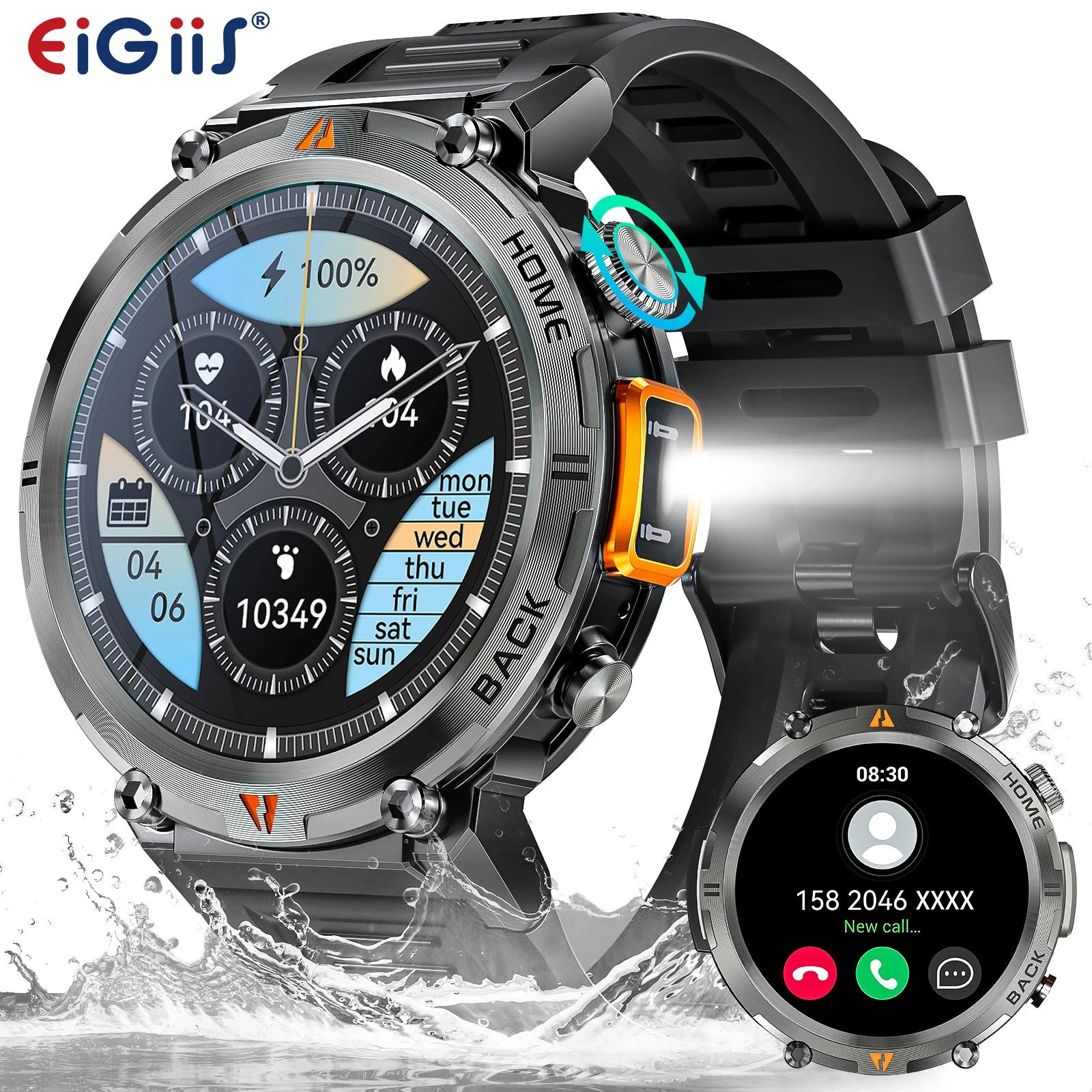 Bluetooth smartwatch for men Full Touch Screen With Health Monitor heart rate Flashlight Smart watch