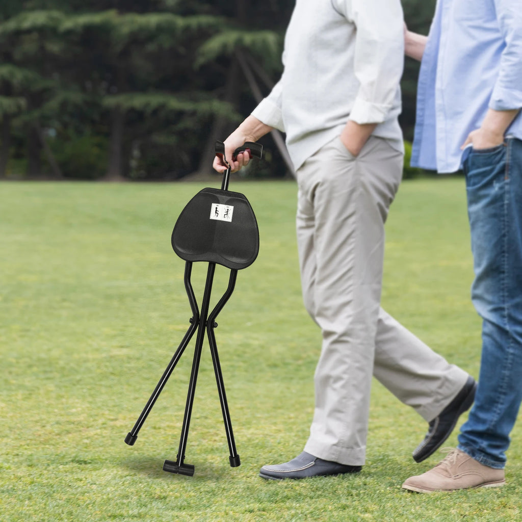 Walking Stick Cane Chair Folding Seat Cane Tripod Stool Elderly Aid Walking Stick Chair Portable Seat 35.4 In Tall