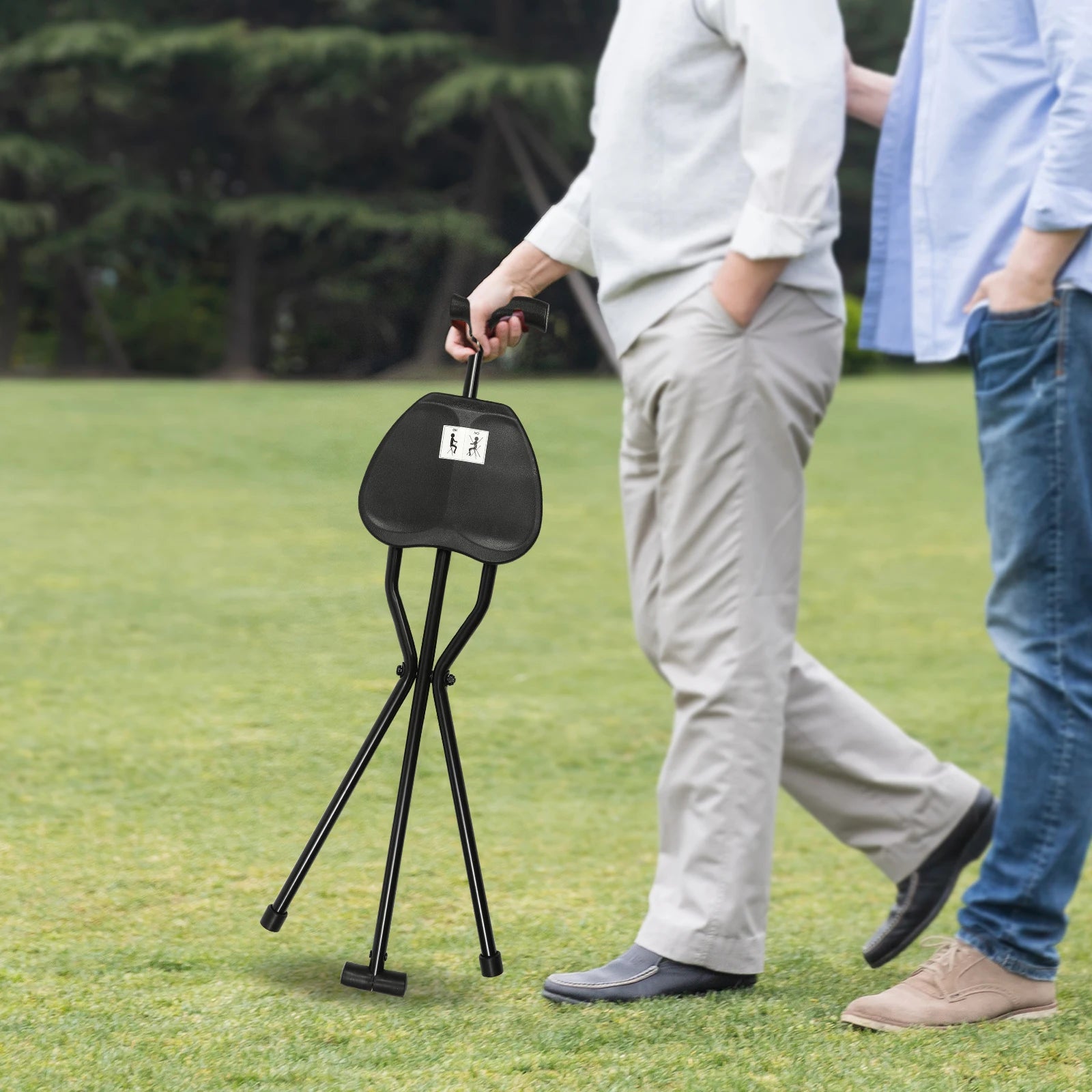 Walking Stick Cane Chair Folding Seat Cane Tripod Stool Elderly Aid Walking Stick Chair Portable Seat 35.4 In Tall