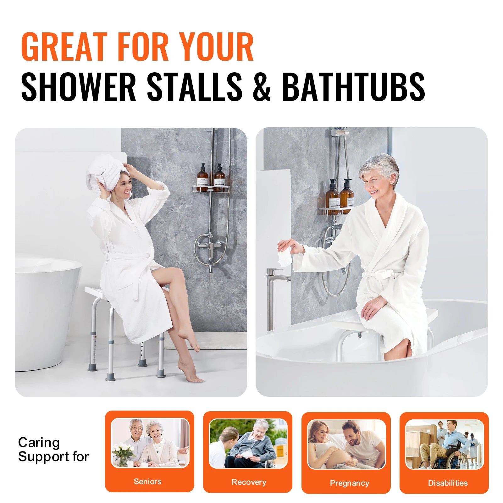 Shower Chair Stool with Built-in Handles