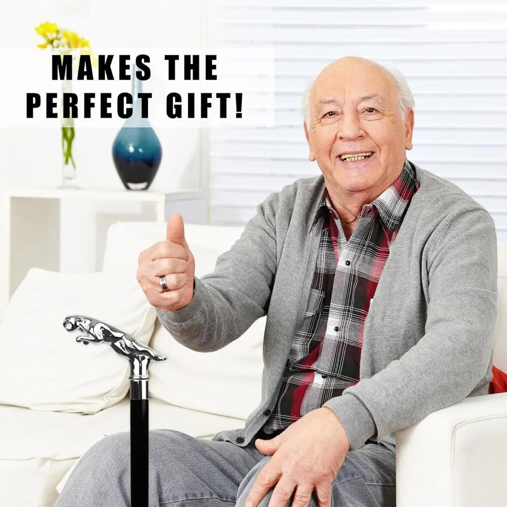 Silver Jaguar Walking Stick Cane - Wooden Canes for Men, Women, Seniors Balance - Mobility, Stability, Knee Support - Walking St
