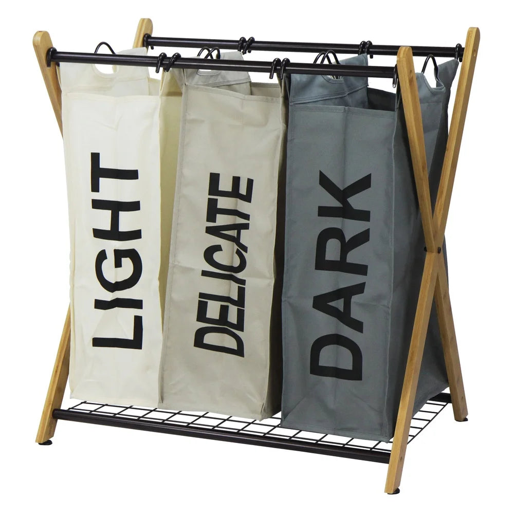 3-Bag Bamboo Metal Laundry Hamper