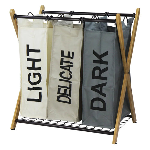 3-Bag Bamboo Metal Laundry Hamper