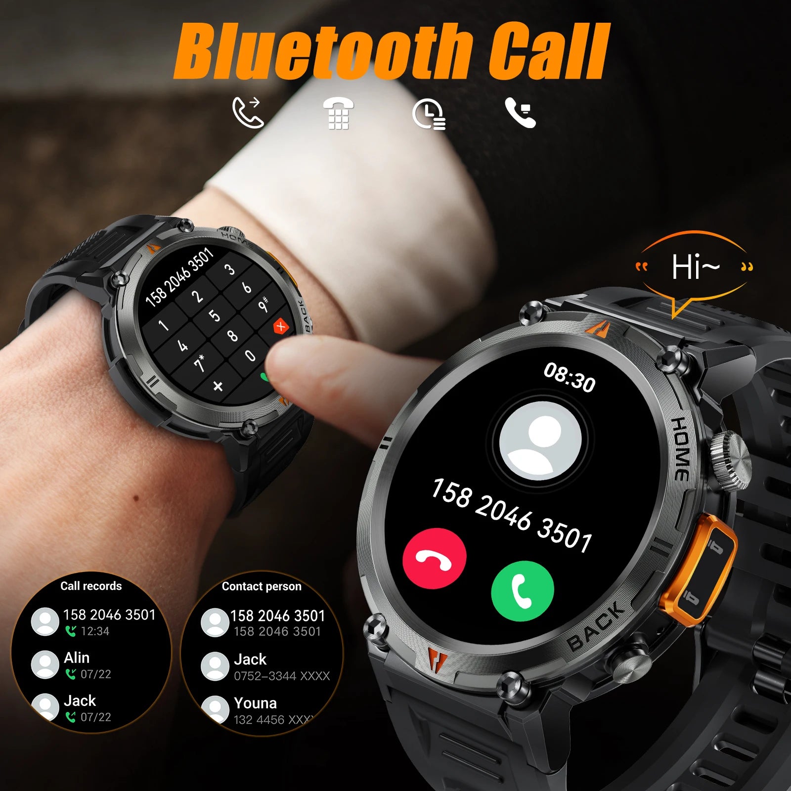 Bluetooth smartwatch for men Full Touch Screen With Health Monitor heart rate Flashlight Smart watch