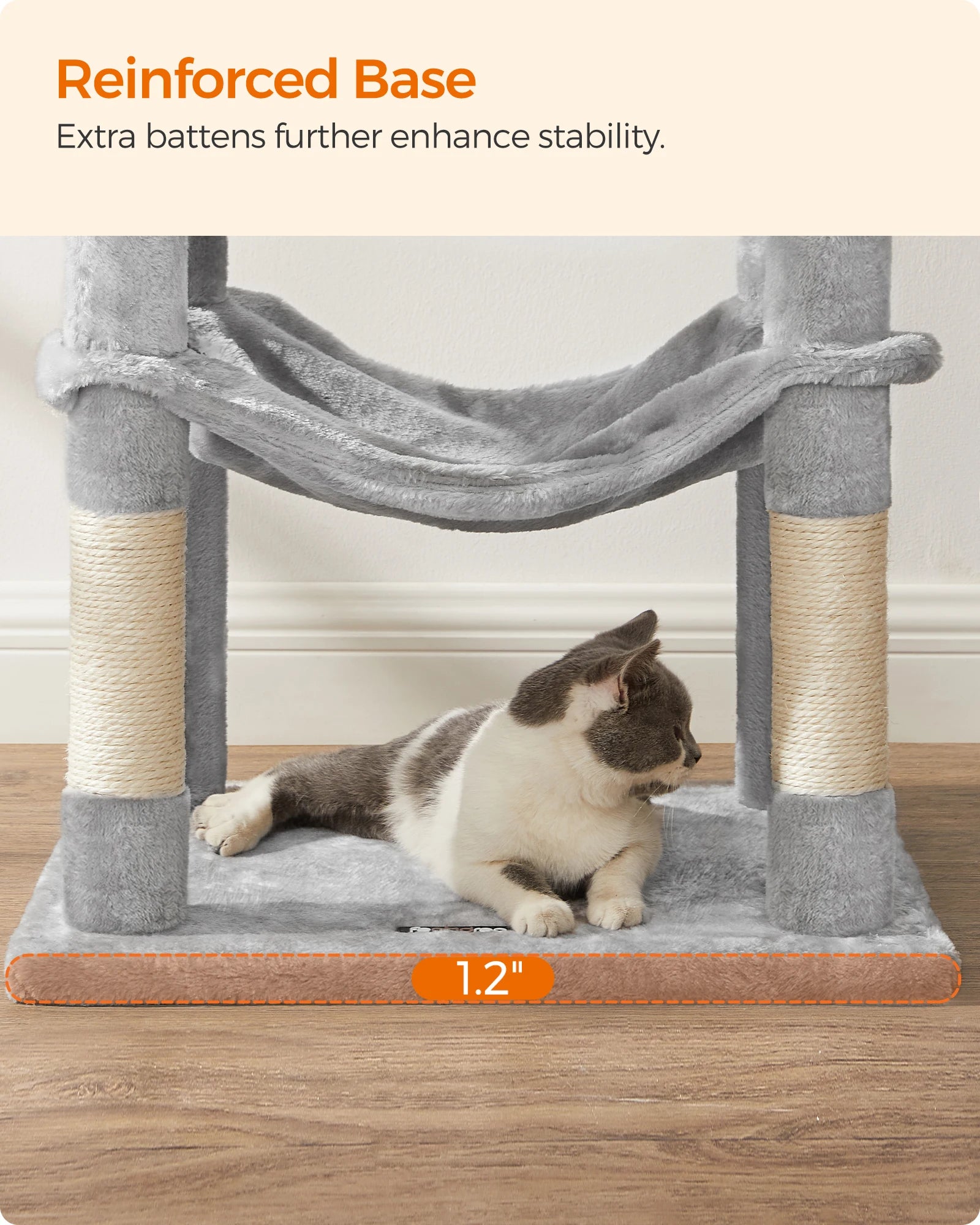 Cat Tree, 56.3-Inch Tower for Indoor Cats, Multi-Level Cat Condo with 4 Scratching Posts, 2 Perches, Hammock, Cave