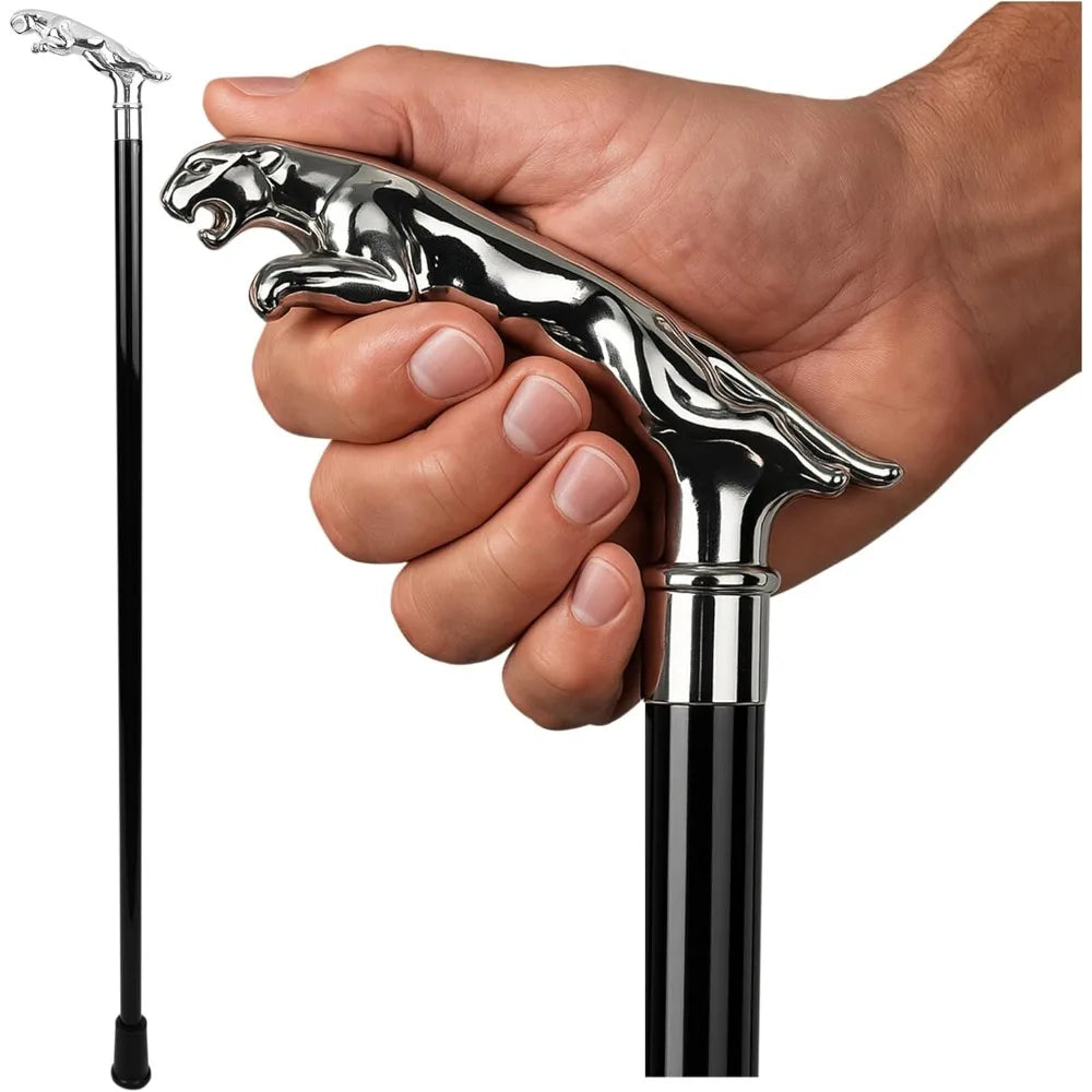 Silver Jaguar Walking Stick Cane - Wooden Canes for Men, Women, Seniors Balance - Mobility, Stability, Knee Support - Walking St