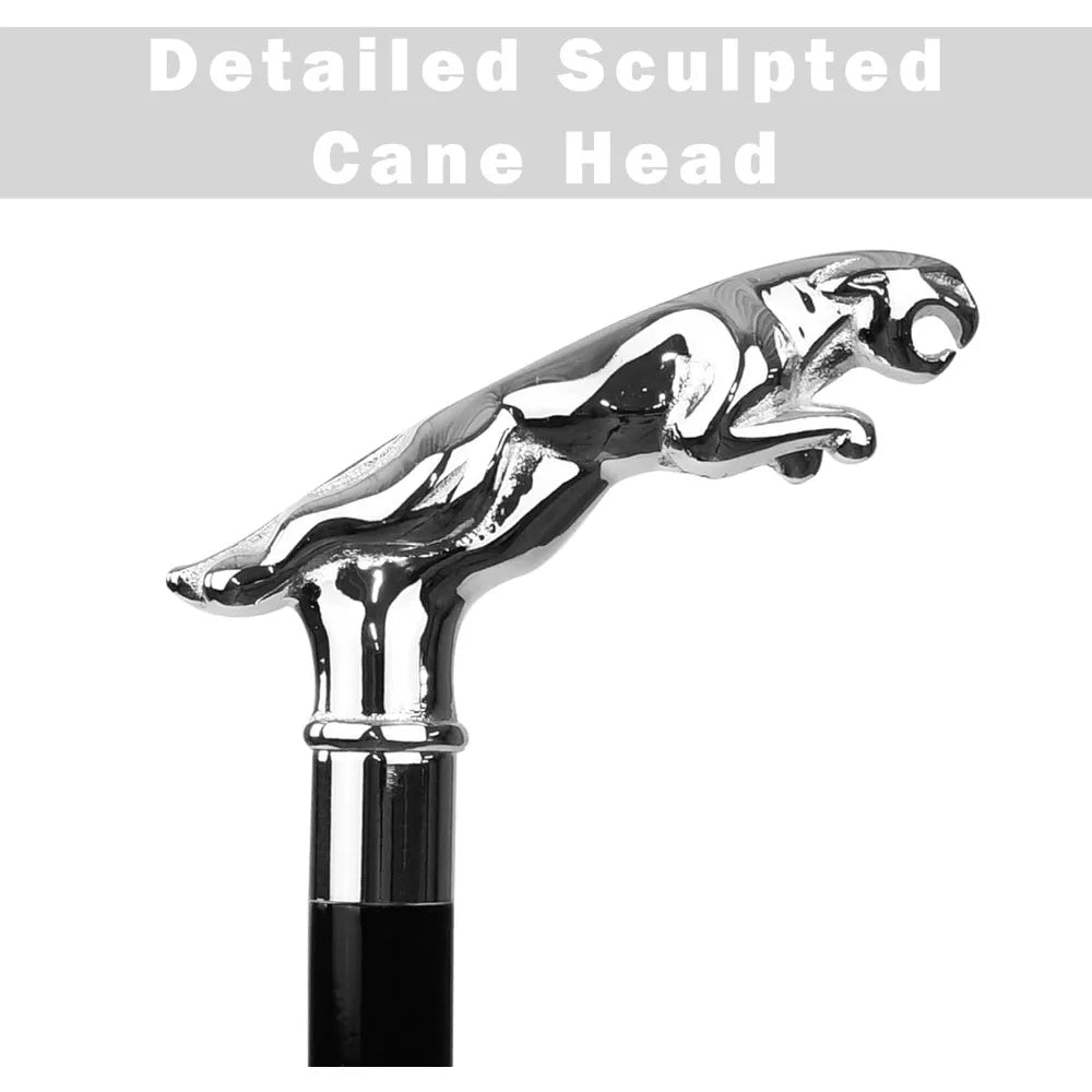 Silver Jaguar Walking Stick Cane - Wooden Canes for Men, Women, Seniors Balance - Mobility, Stability, Knee Support - Walking St