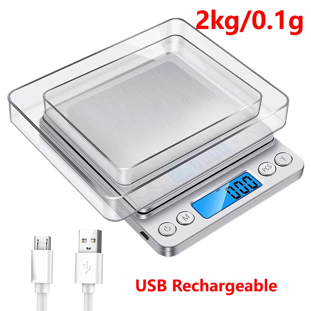 Digital Scale USB Charging LCD Display Stainless Steel Electronic Scales Jewelry Food Snacks Weighing Baking Tools