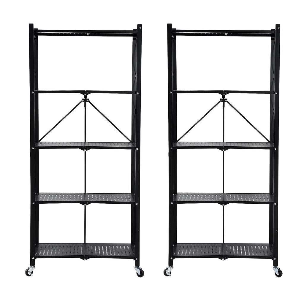 Storage Shelving 5-Tier With Wheel Unit Metal Shelf Adjustable Heavy Duty Foldable Organizer Rack for Home Kitchen Office Pantry