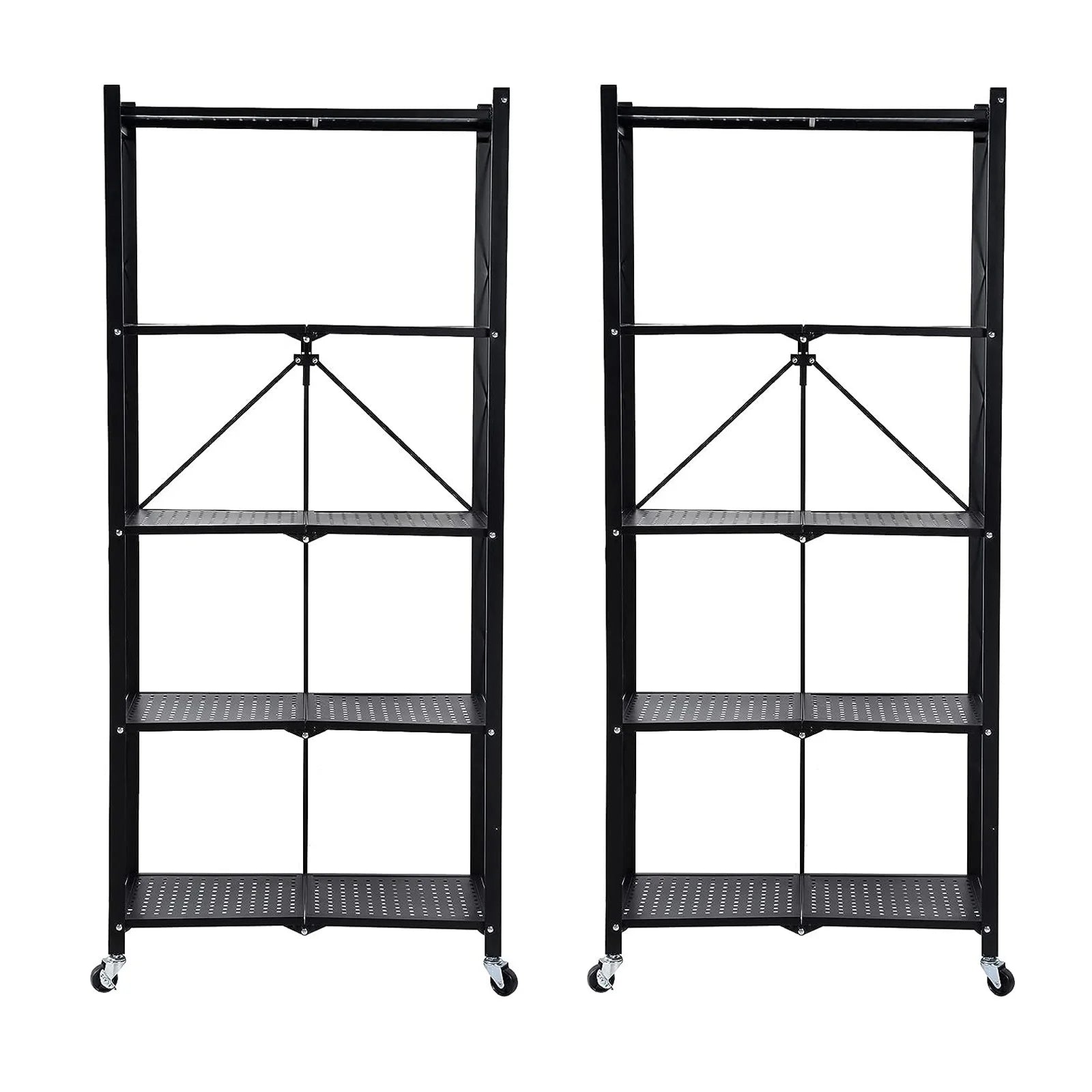 Storage Shelving 5-Tier With Wheel Unit Metal Shelf Adjustable Heavy Duty Foldable Organizer Rack for Home Kitchen Office Pantry