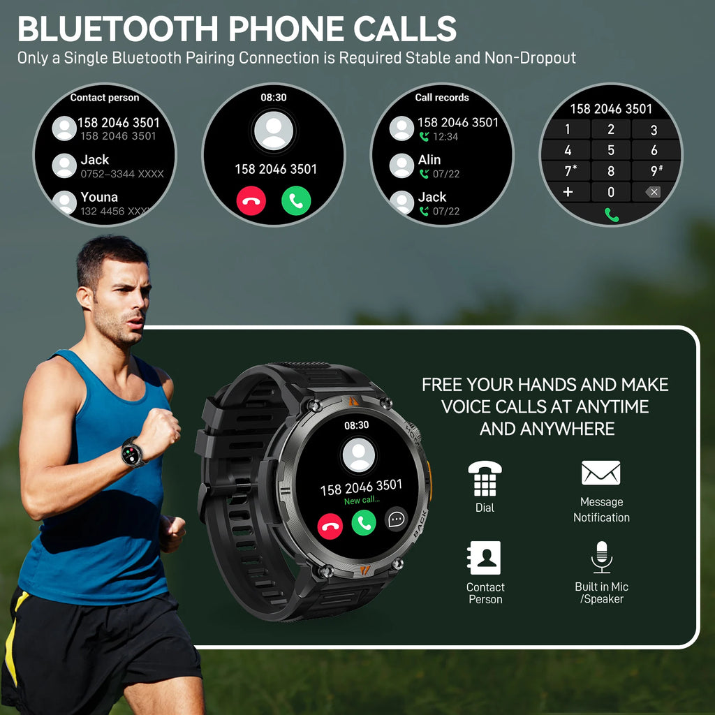 Bluetooth smartwatch for men Full Touch Screen With Health Monitor heart rate Flashlight Smart watch