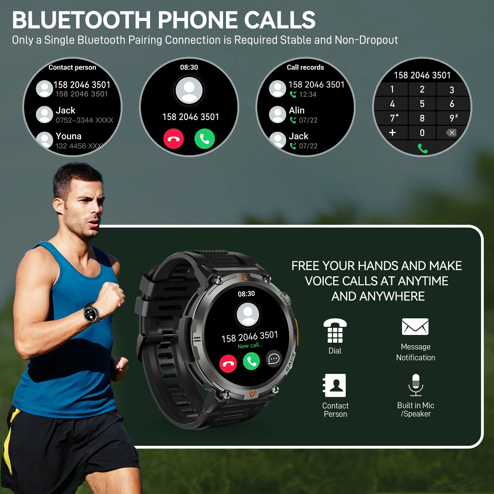 Bluetooth smartwatch for men Full Touch Screen With Health Monitor heart rate Flashlight Smart watch