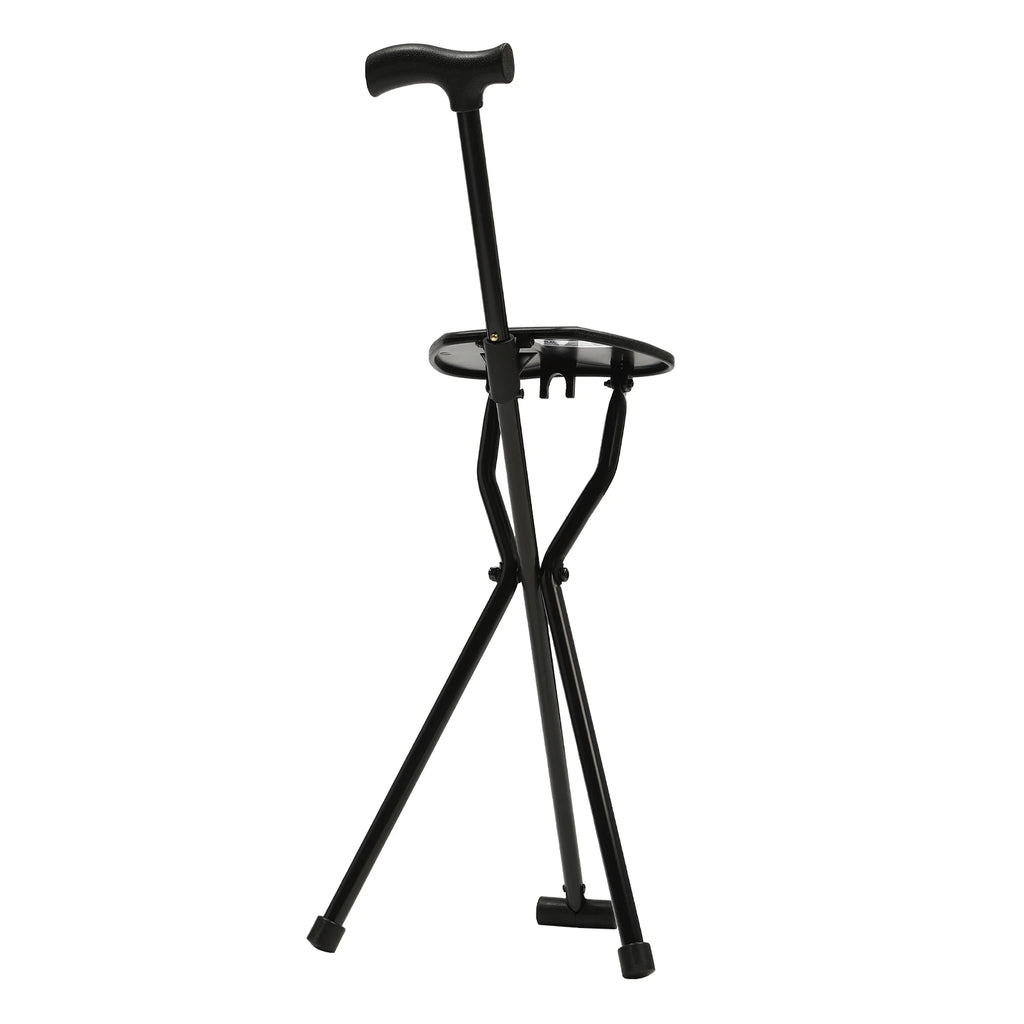 Walking Stick Cane Chair Folding Seat Cane Tripod Stool Elderly Aid Walking Stick Chair Portable Seat 35.4 In Tall