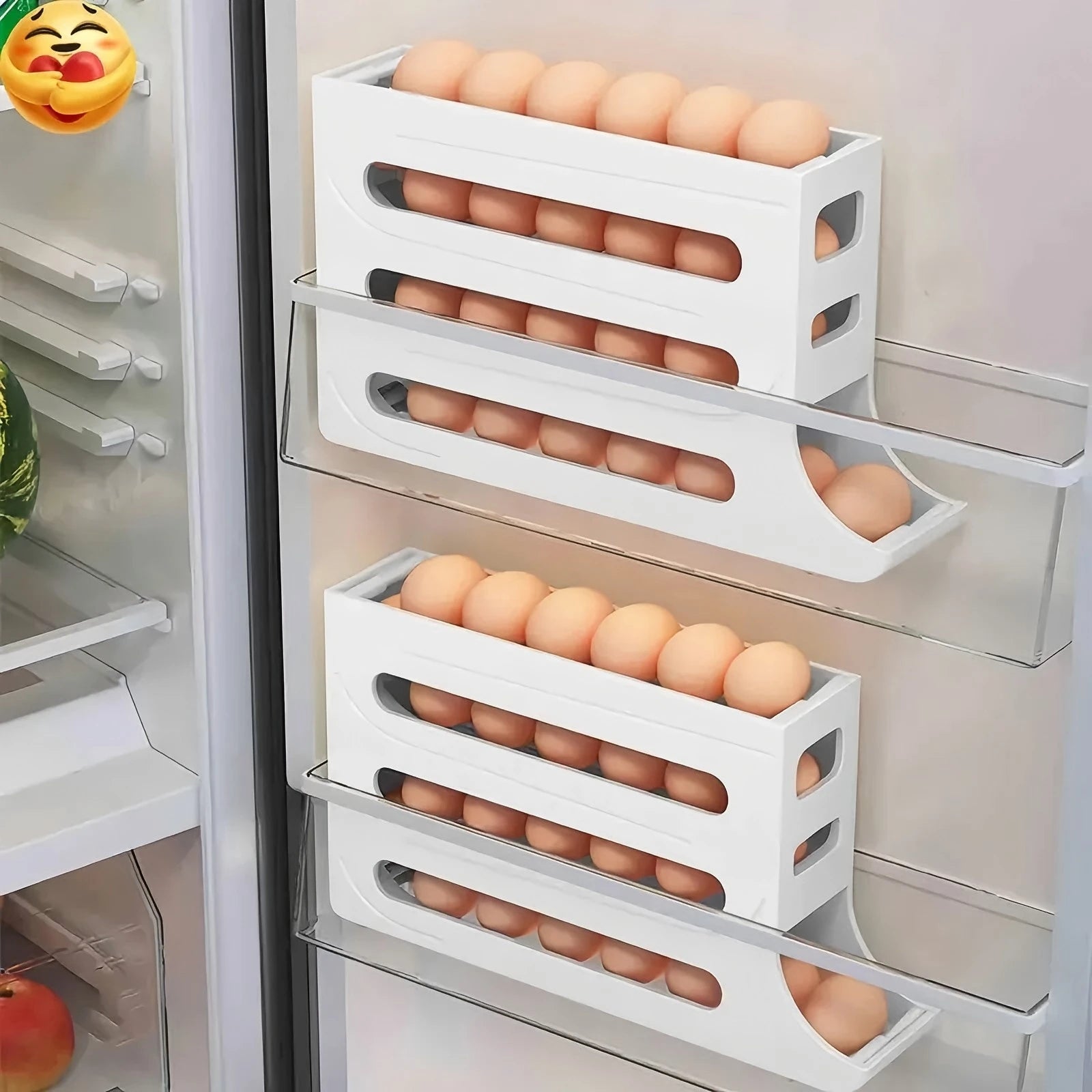 4 Tiers Egg Holder for Fridge， Automatic Egg Rolling Rack, 30 Eggs Storage Rack, Egg Distributor for Refrigerator, Egg Storage
