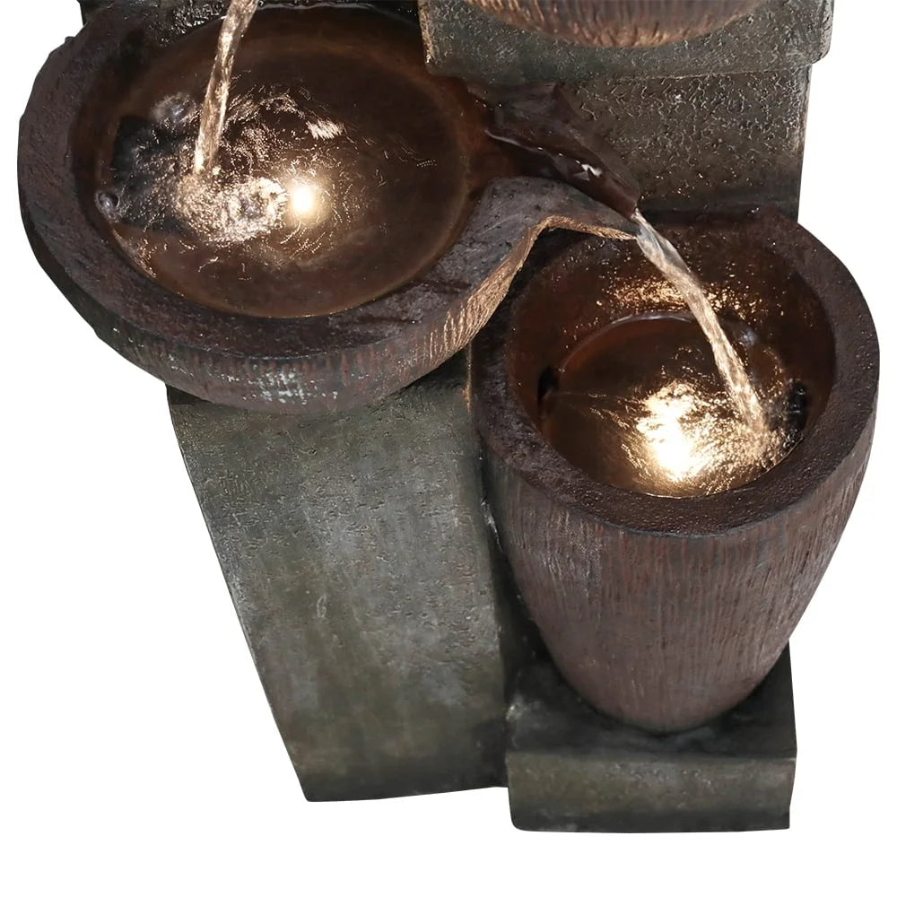 39.7in 5-tier stacked bowl water feature with LED lighting durable and relaxing outdoor decorative fountain for gardens patios.