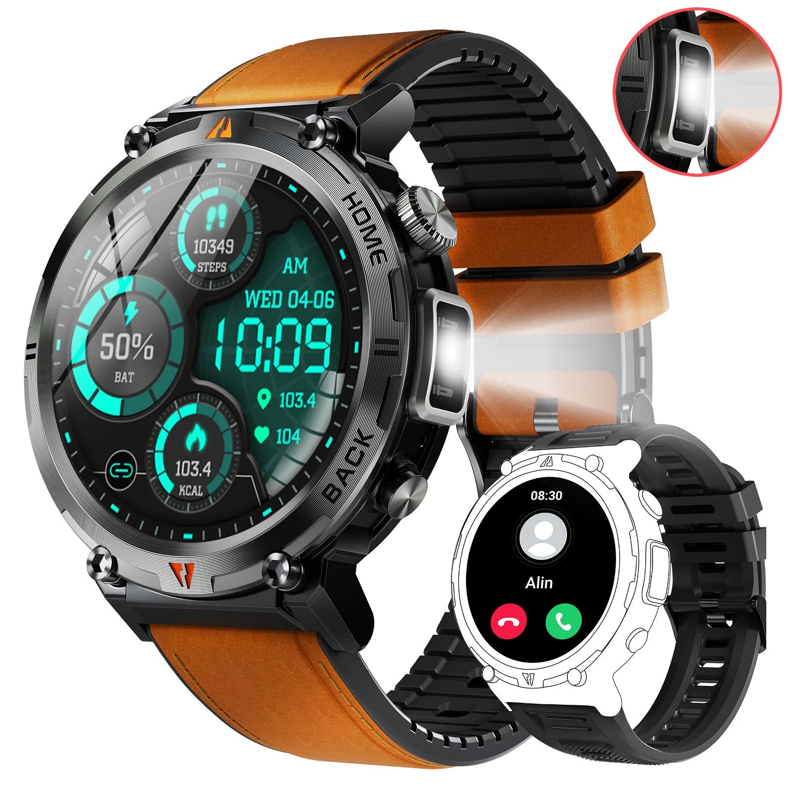 Bluetooth smartwatch for men Full Touch Screen With Health Monitor heart rate Flashlight Smart watch
