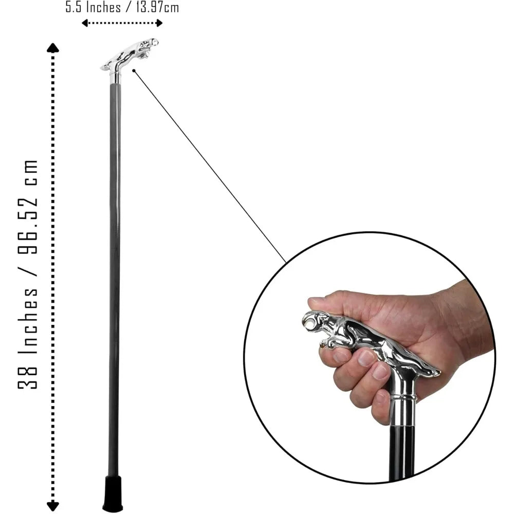 Silver Jaguar Walking Stick Cane - Wooden Canes for Men, Women, Seniors Balance - Mobility, Stability, Knee Support - Walking St