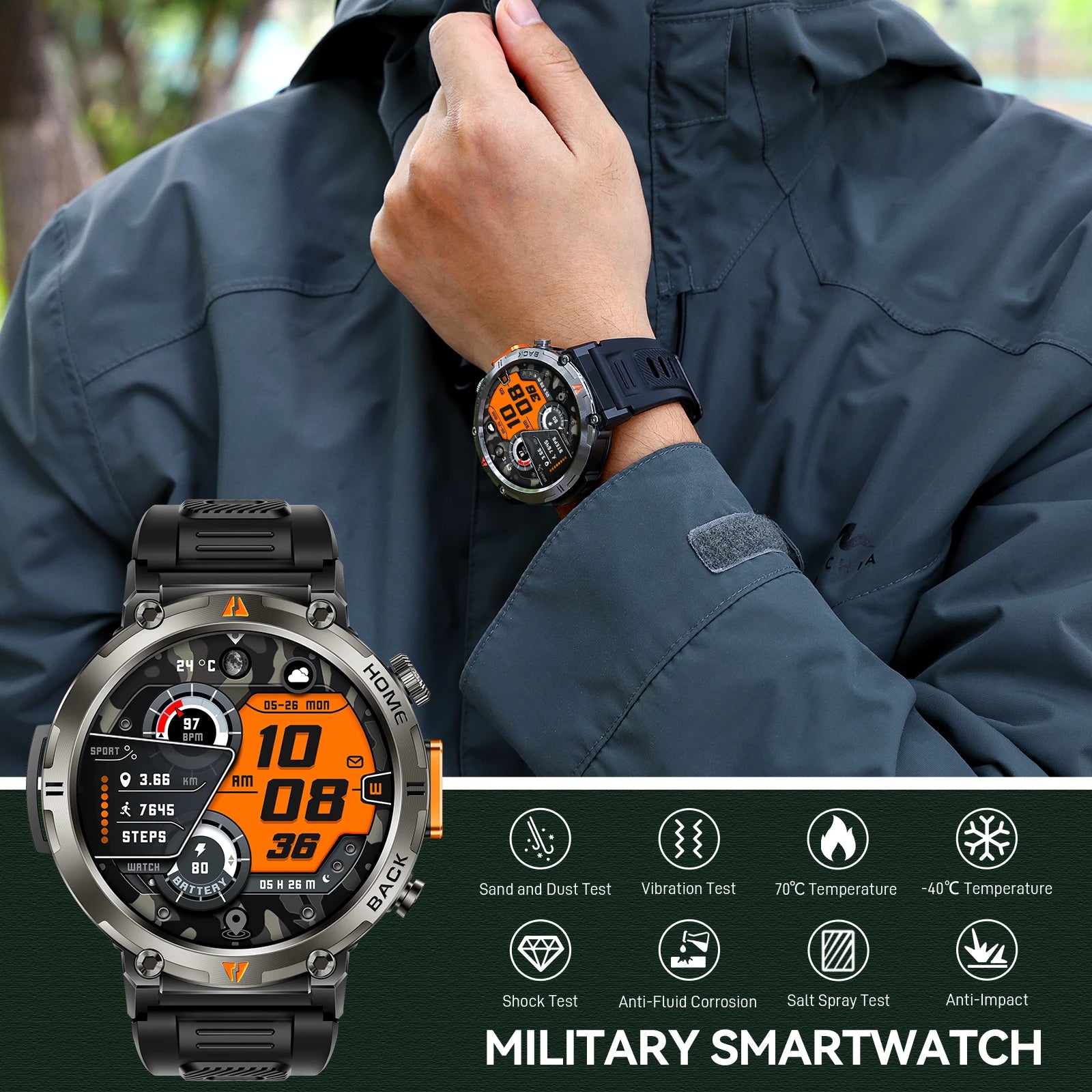 Bluetooth smartwatch for men Full Touch Screen With Health Monitor heart rate Flashlight Smart watch
