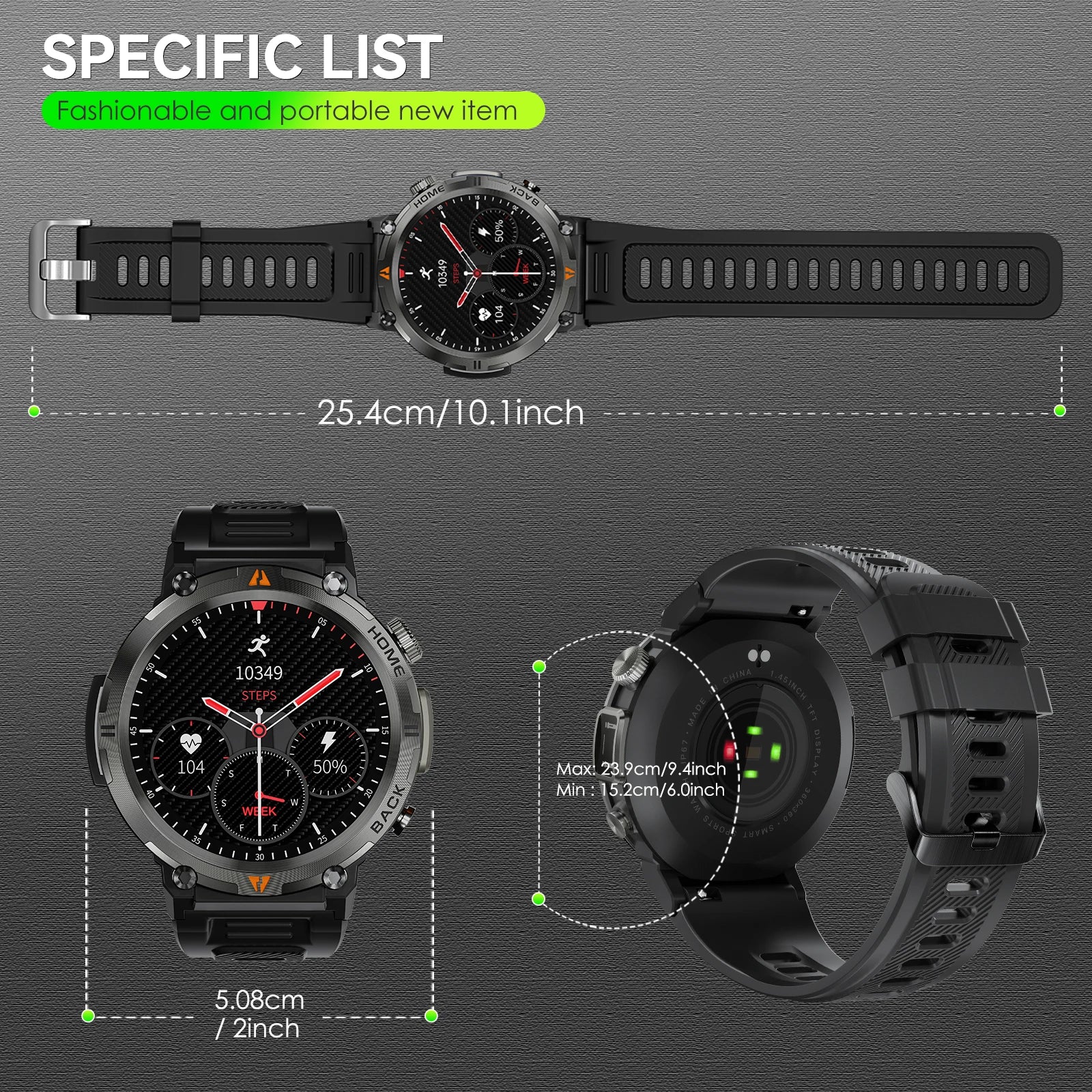 Bluetooth smartwatch for men Full Touch Screen With Health Monitor heart rate Flashlight Smart watch