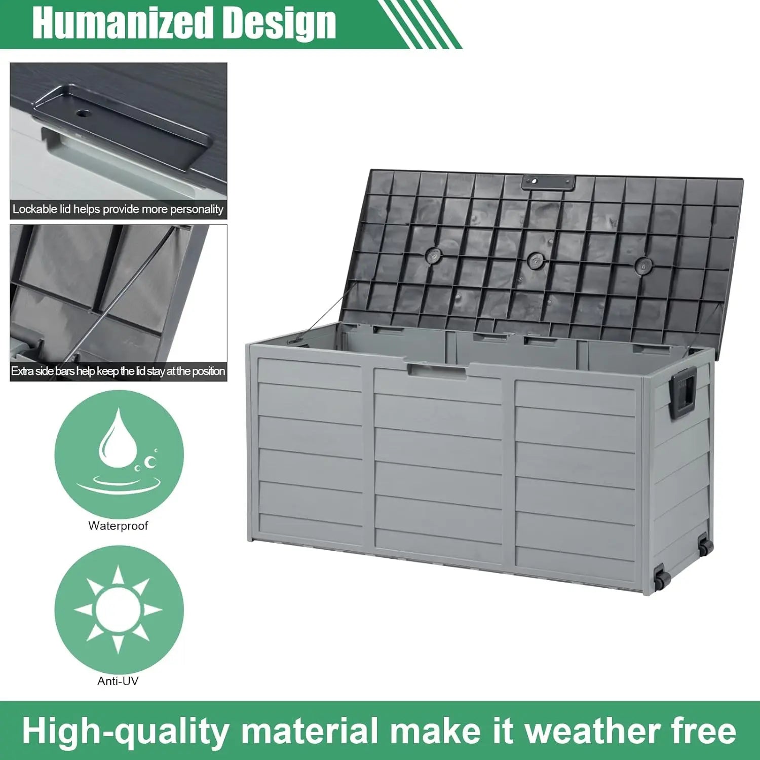 75 Gallon Outdoor Storage Box, Lockable Plastic