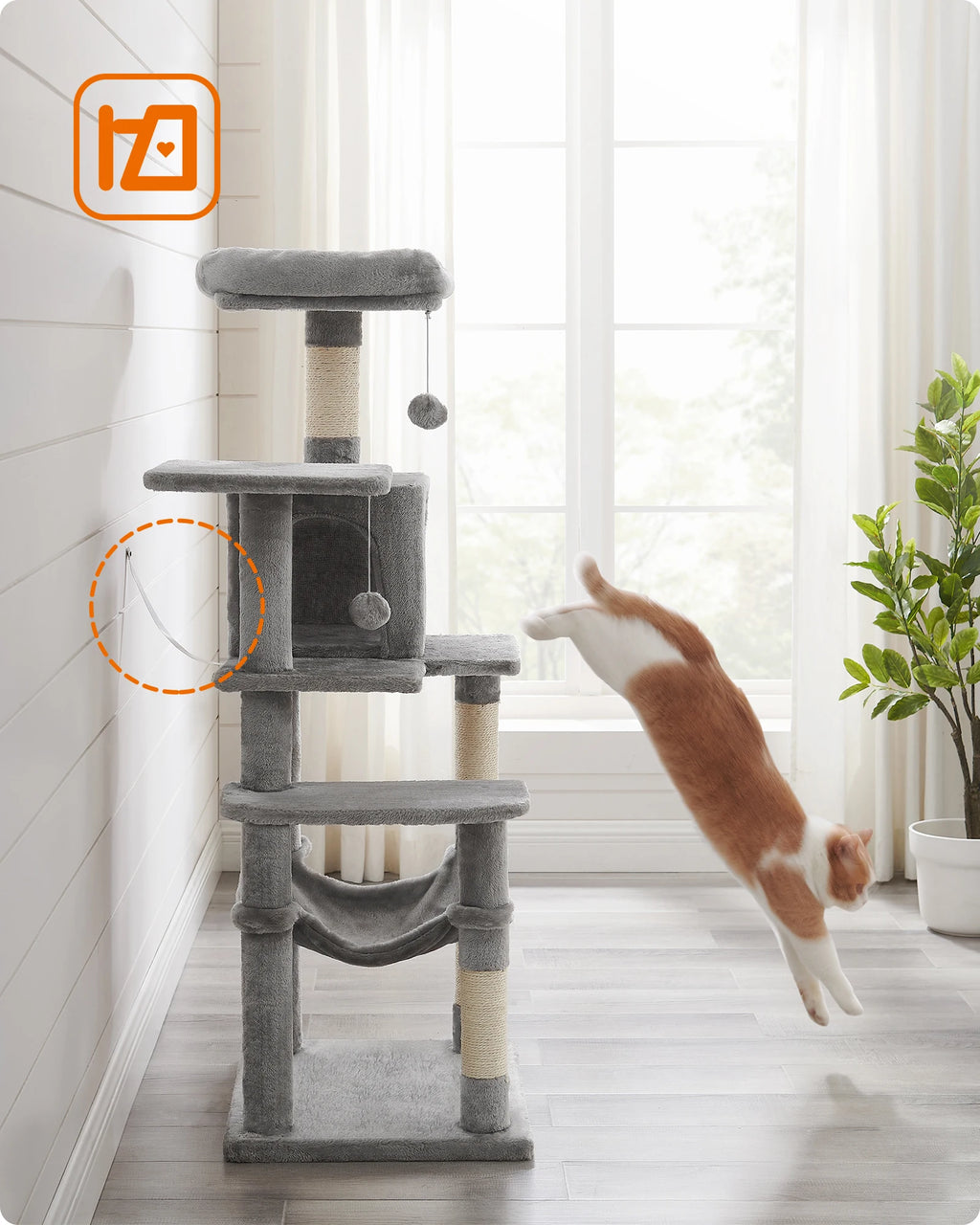 Cat Tree, 56.3-Inch Tower for Indoor Cats, Multi-Level Cat Condo with 4 Scratching Posts, 2 Perches, Hammock, Cave