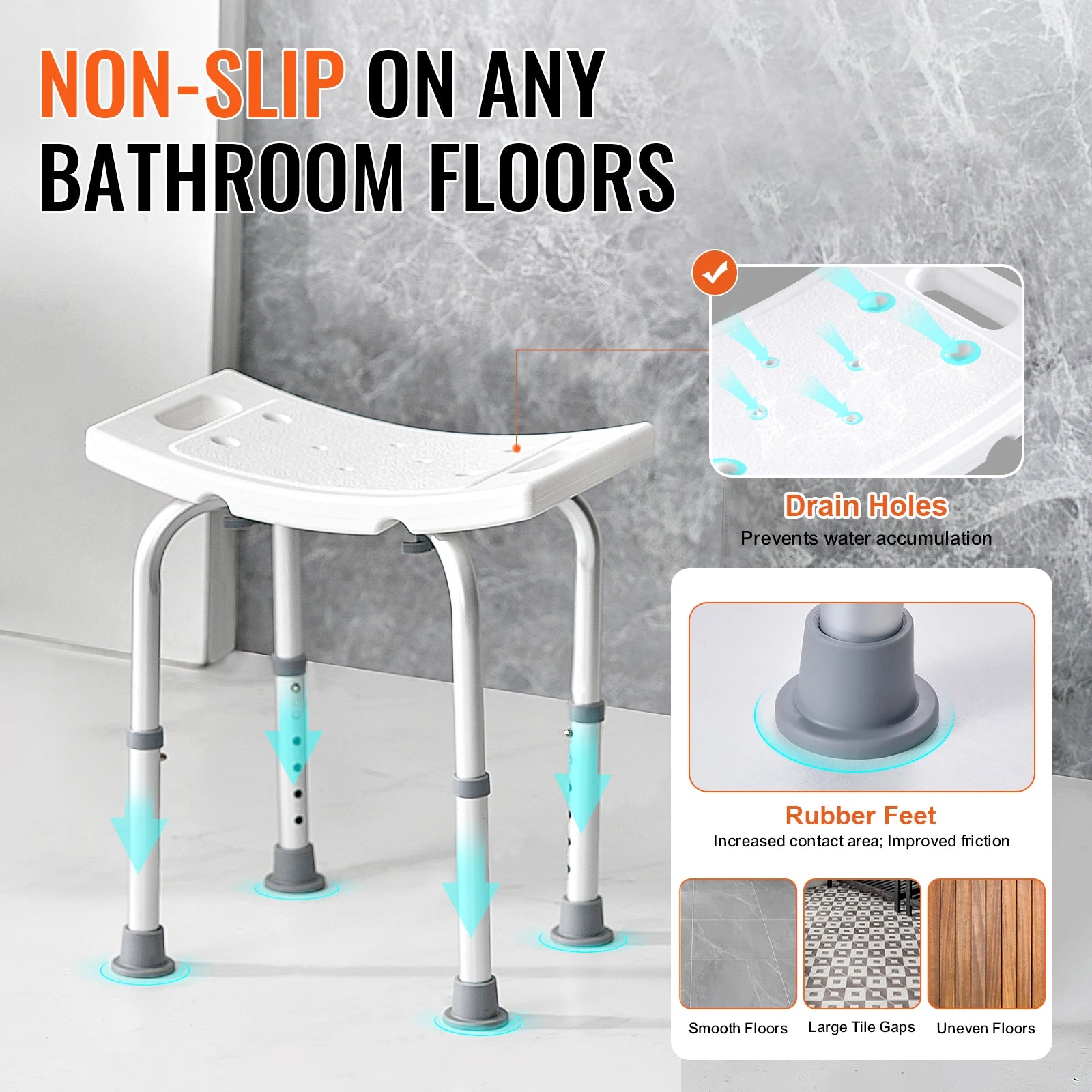 Shower Chair Stool with Built-in Handles
