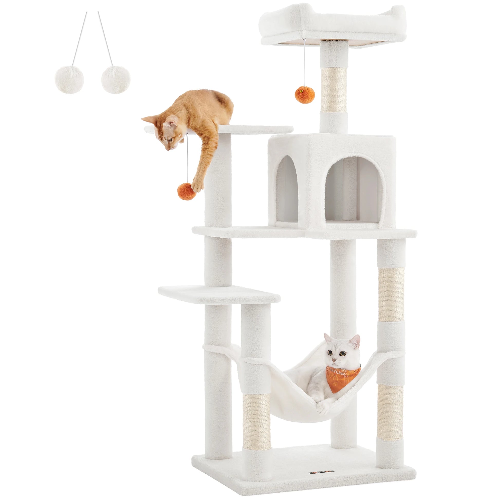 Cat Tree, 56.3-Inch Tower for Indoor Cats, Multi-Level Cat Condo with 4 Scratching Posts, 2 Perches, Hammock, Cave