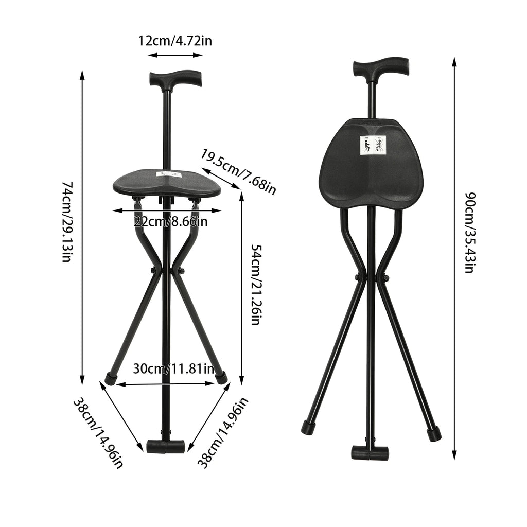 Walking Stick Cane Chair Folding Seat Cane Tripod Stool Elderly Aid Walking Stick Chair Portable Seat 35.4 In Tall