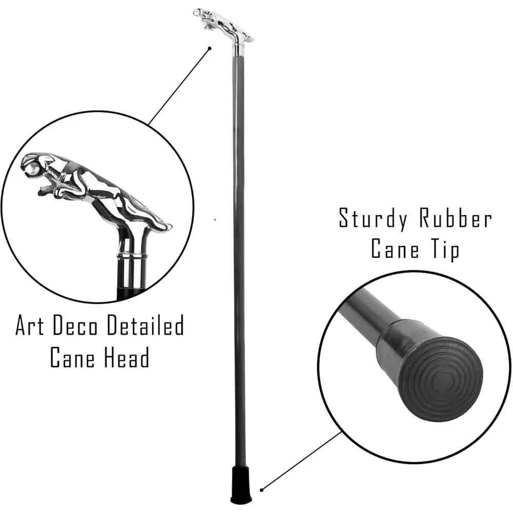 Silver Jaguar Walking Stick Cane - Wooden Canes for Men, Women, Seniors Balance - Mobility, Stability, Knee Support - Walking St