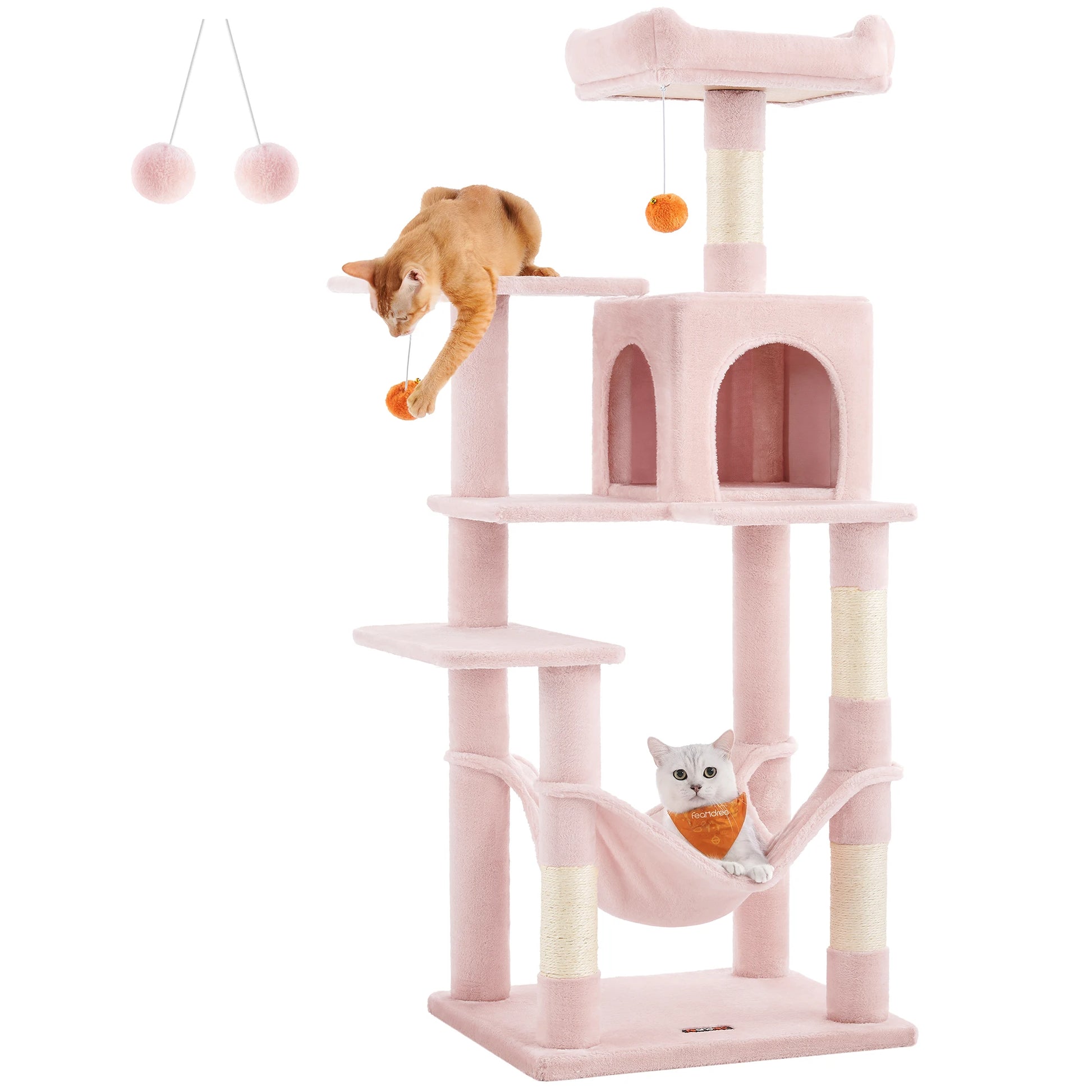 Cat Tree, 56.3-Inch Tower for Indoor Cats, Multi-Level Cat Condo with 4 Scratching Posts, 2 Perches, Hammock, Cave