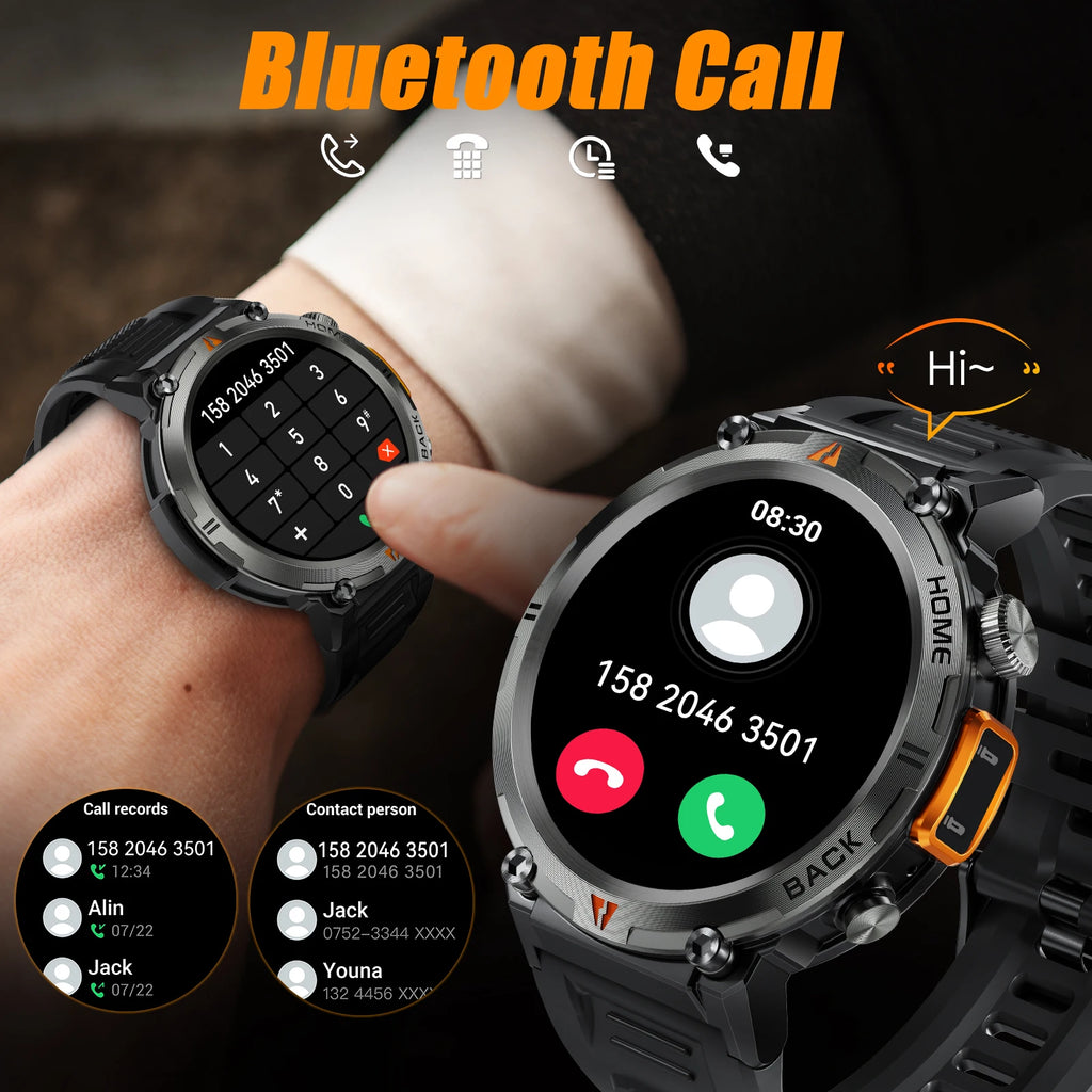 Bluetooth smartwatch for men Full Touch Screen With Health Monitor heart rate Flashlight Smart watch