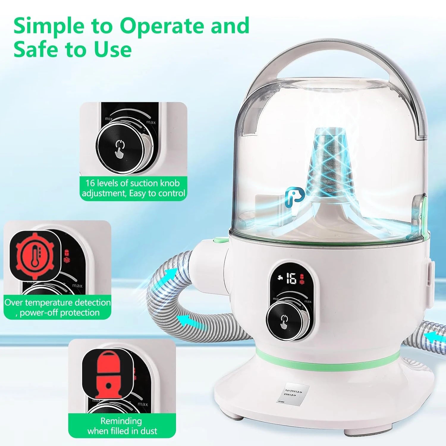 Pet Grooming Kit with 2L Vacuum Suction