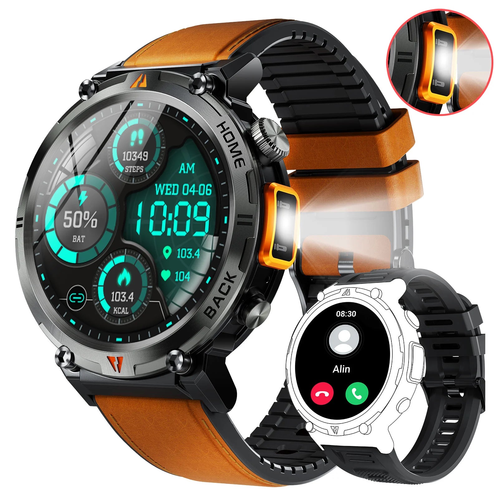 Bluetooth smartwatch for men Full Touch Screen With Health Monitor heart rate Flashlight Smart watch
