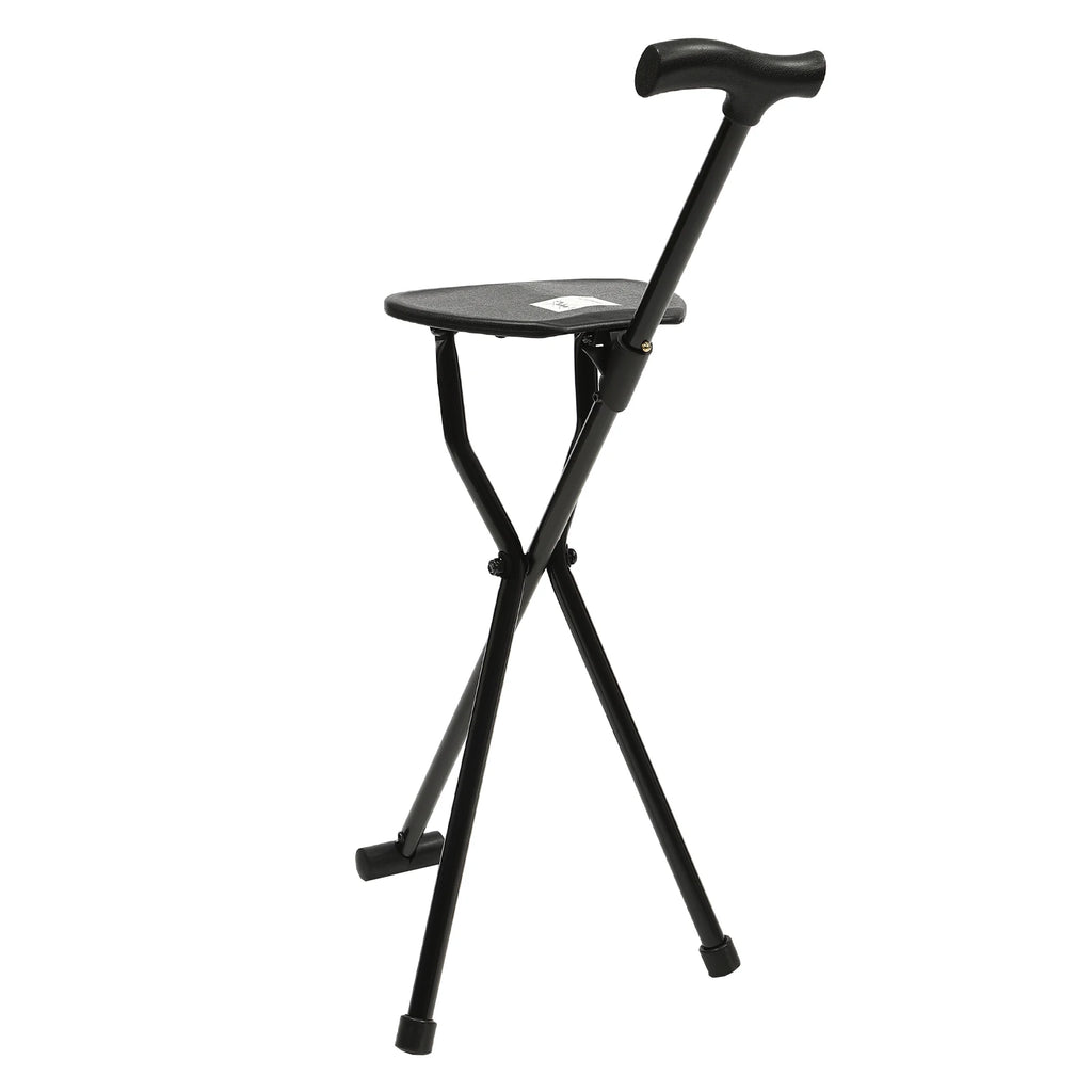 Walking Stick Cane Chair Folding Seat Cane Tripod Stool Elderly Aid Walking Stick Chair Portable Seat 35.4 In Tall
